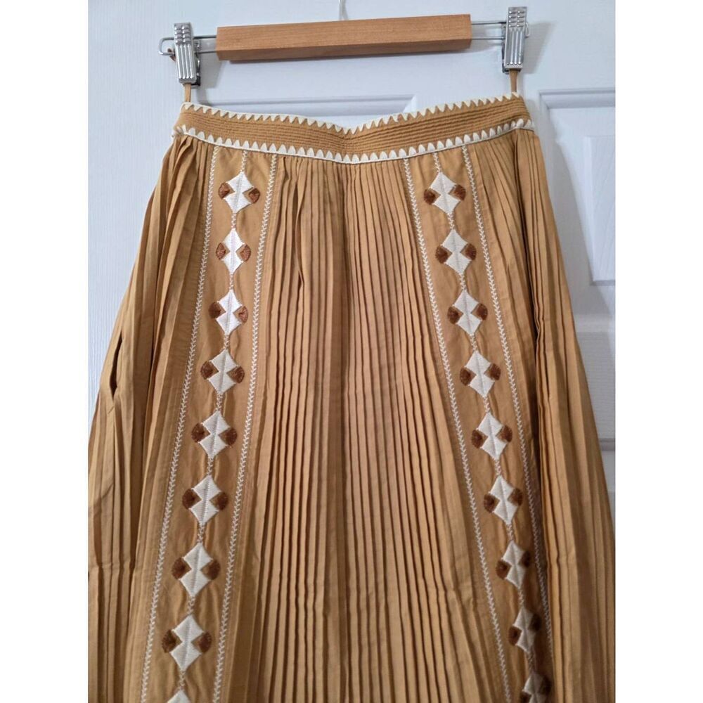 Ulla Johnson Midi Pleated Brown Sabina Embroidered Skirt 0 NWT - Picture 11 of 12